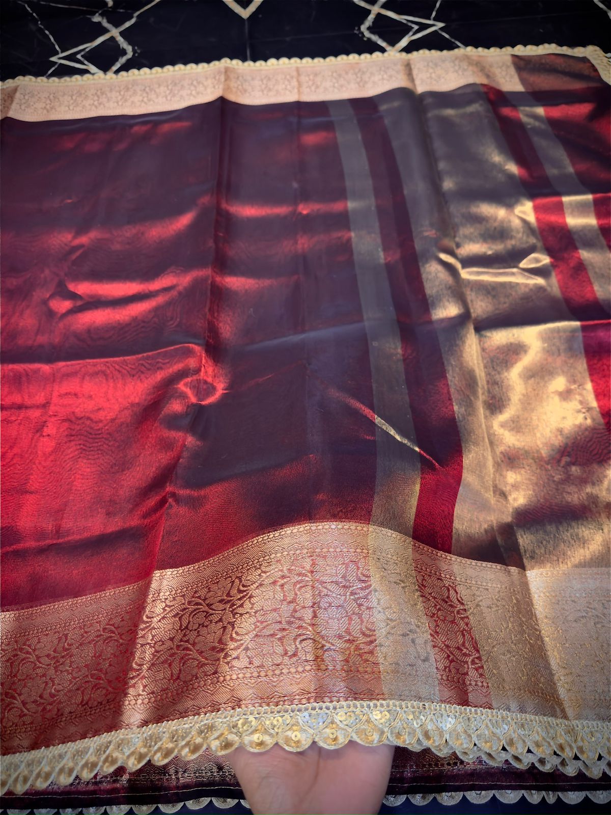 Elegant Lace Work Tissue Saree – Party & Wedding Wear