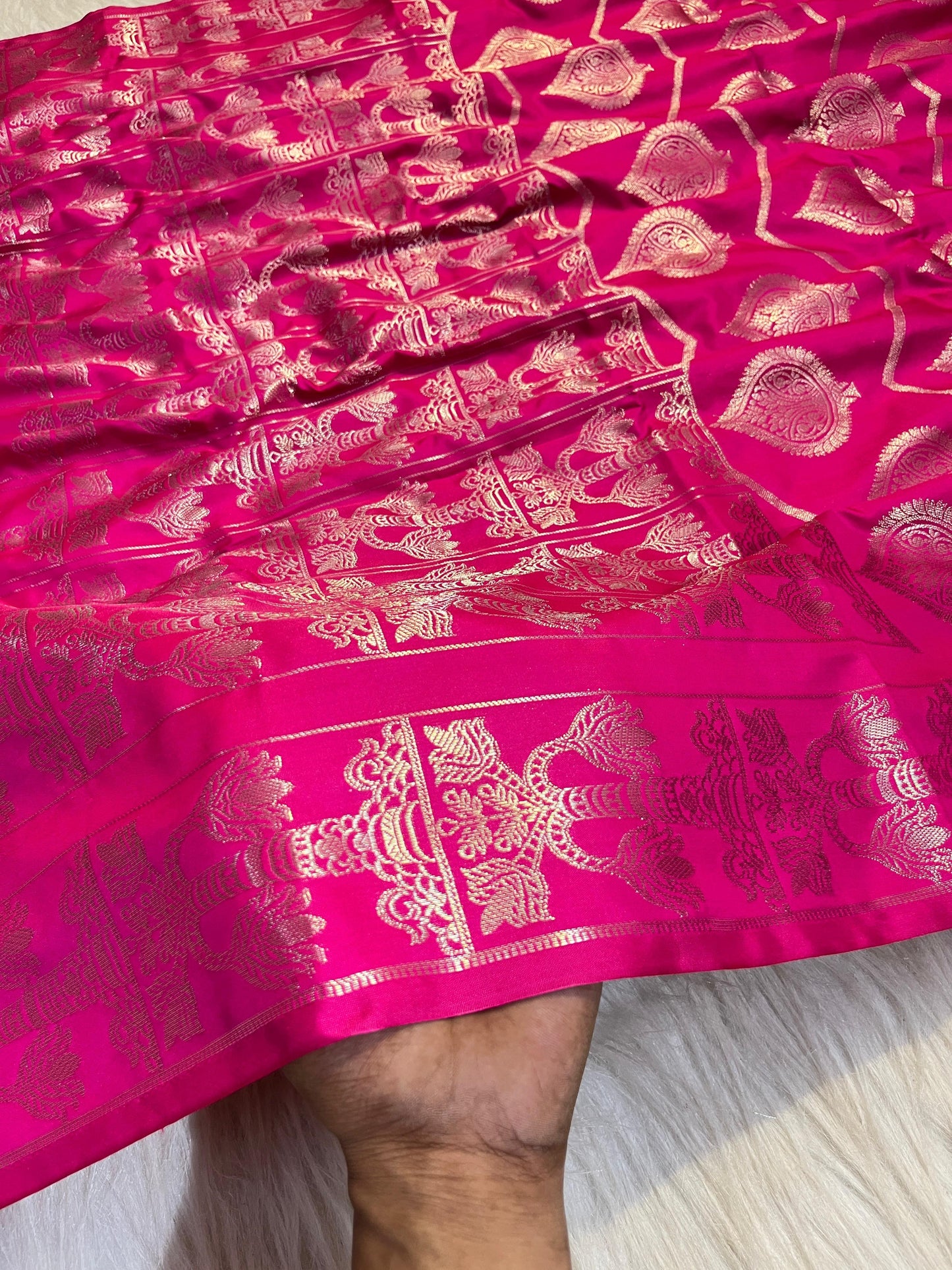Pink Banarasi Katan Semi Silk Saree with Golden Zari Weaving