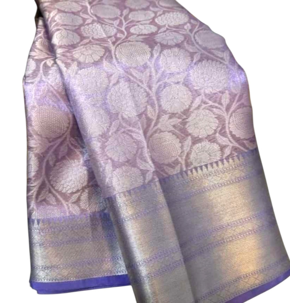 Lavender Tissue Silk Saree with Elegant Zari Weaving
