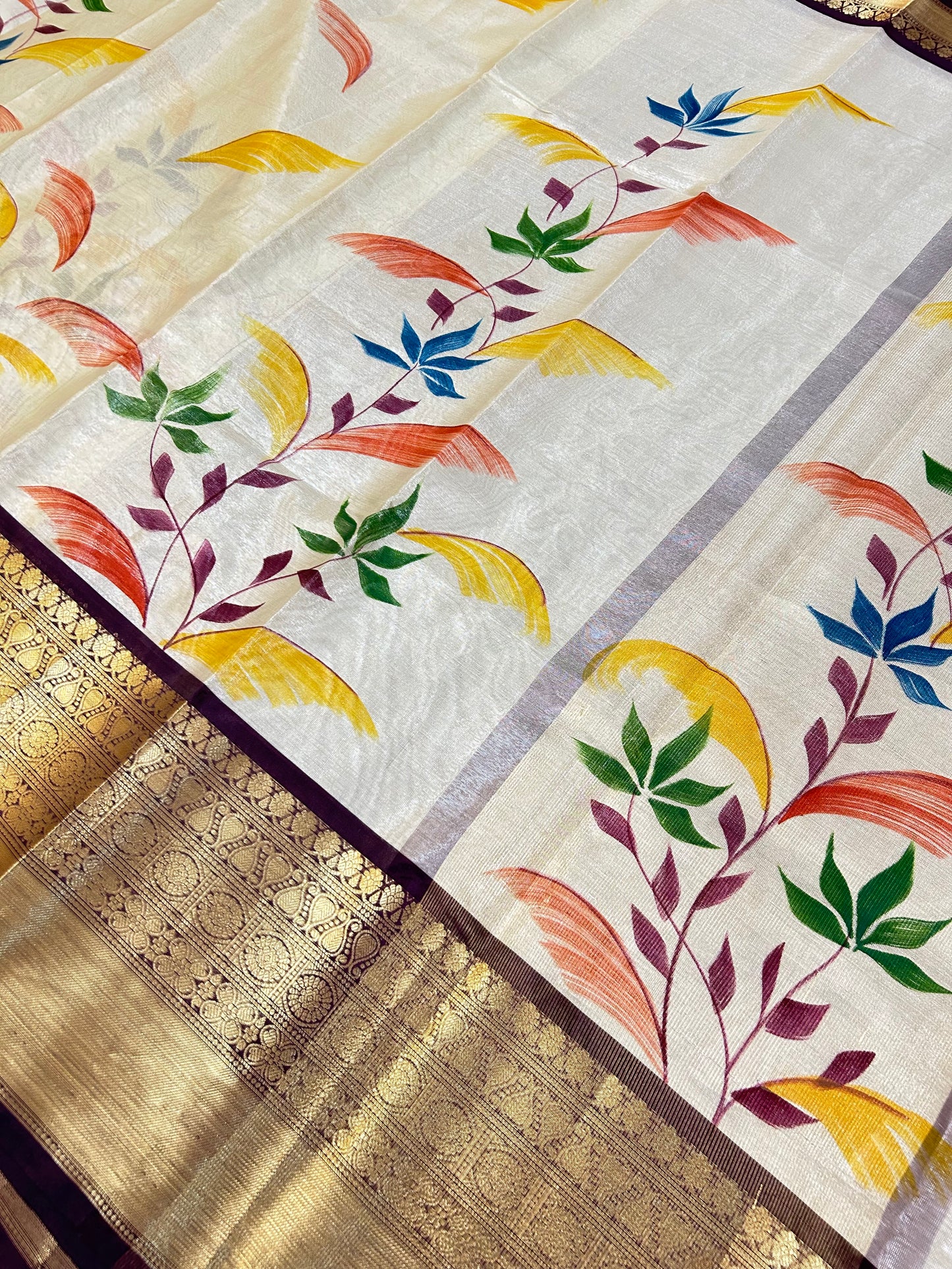 Radiant Premium Banarasi Tissue Saree with Hand Brush Print