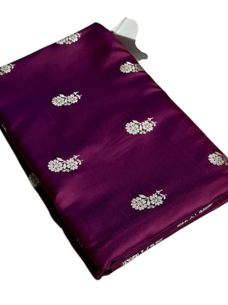 Designer Mashru Katan Silk Banarasi Saree with Intricate Silver Zari (Available in 3 Colours)