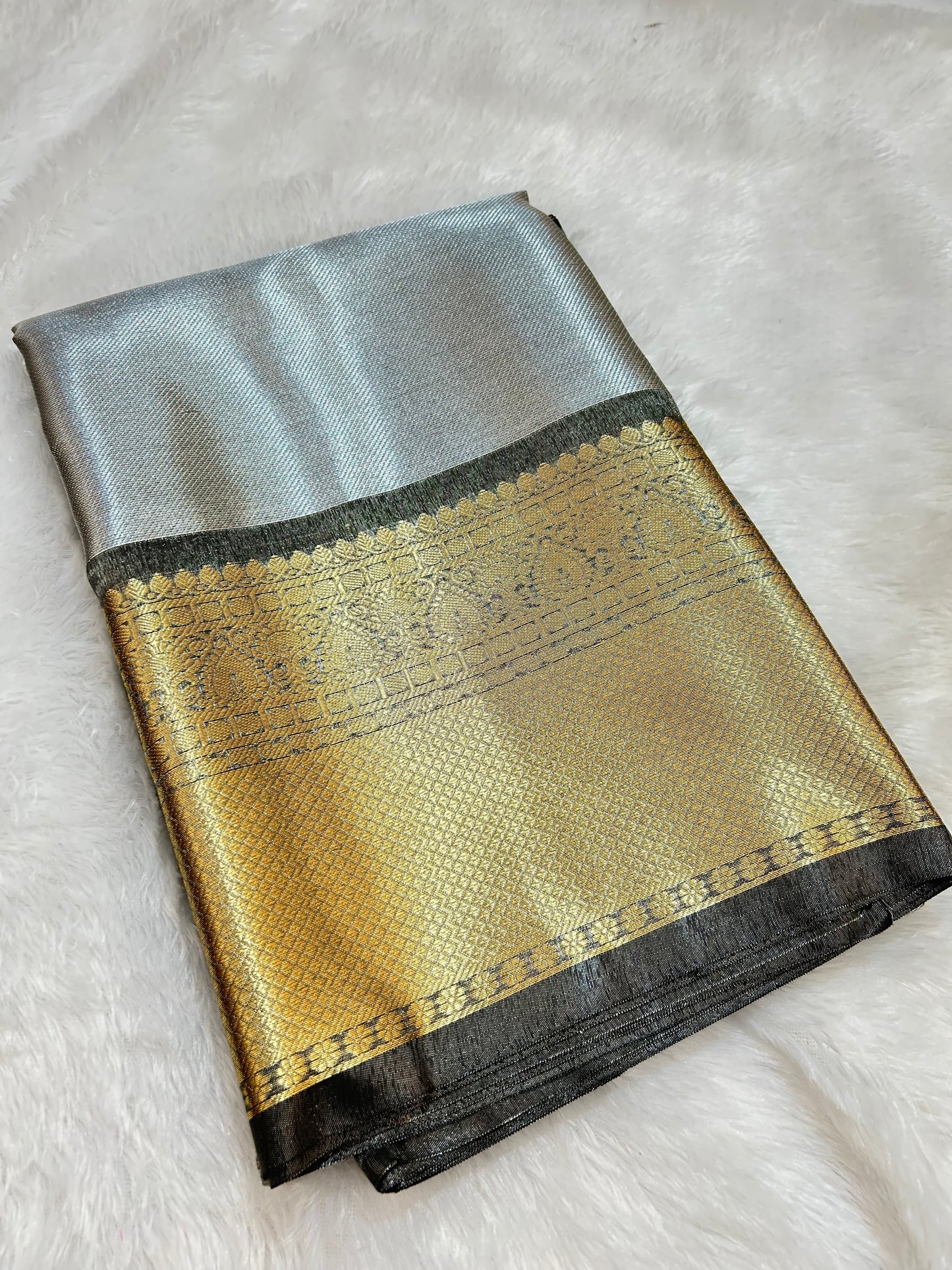 Silver Water Zari Tissue Saree with Rich Golden Border