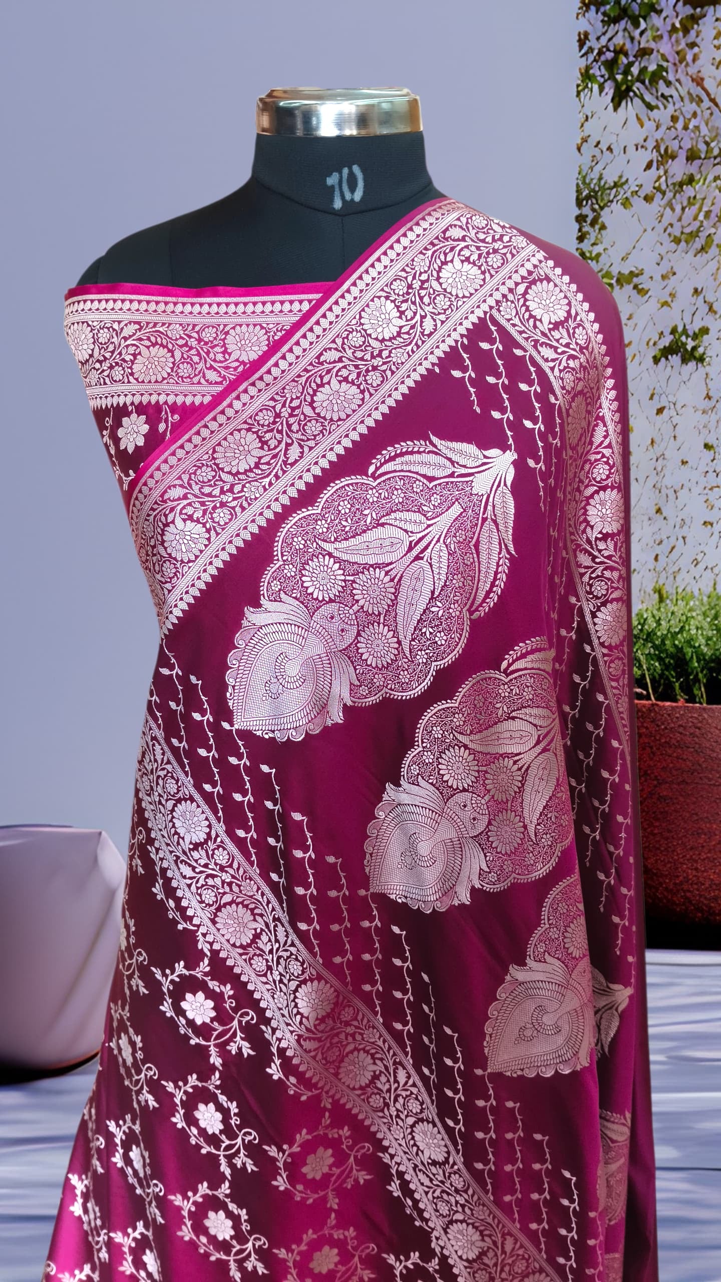 Handwoven Banarasi Silk Saree | Rich Floral Jaal | Elegant Magenta Drape
