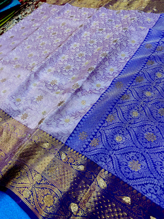 Elegant Lavender Banarasi Katan Tissue Saree with Rich Handwork