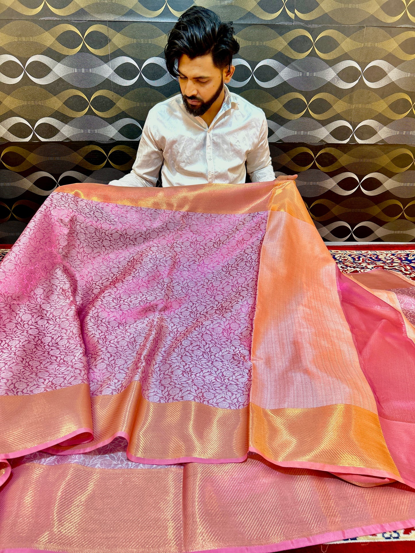 Embossed Tissue Semi Silk Saree