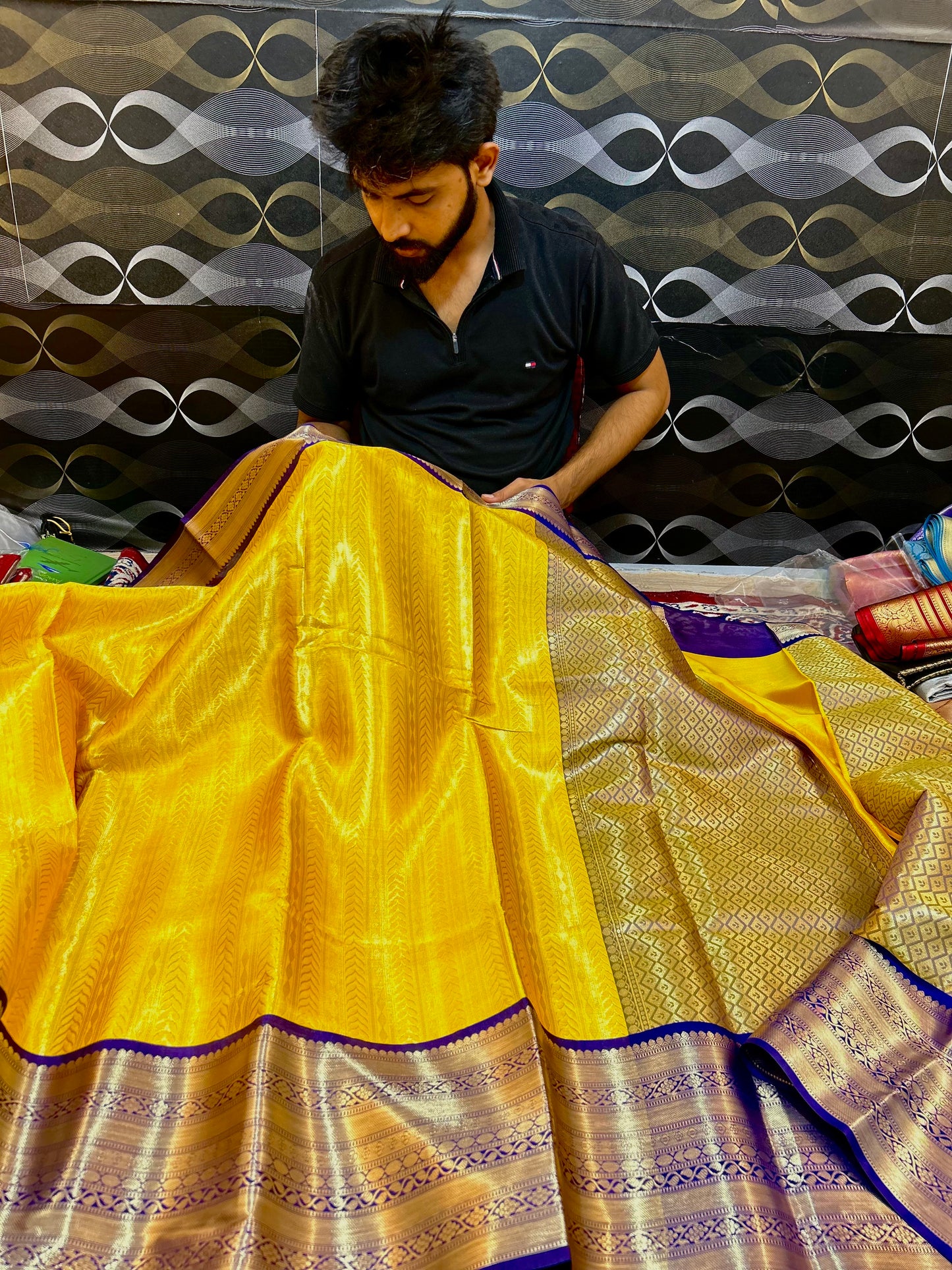 Yellow Soft Silk Saree with Purple Zari Border
