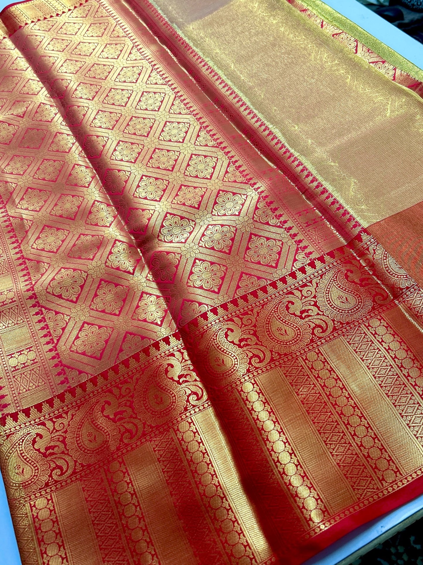 Graceful Kanjivaram Tissue Semi-Silk Saree in Rani Pink with Gold, Brocade Pallu & Blouse"