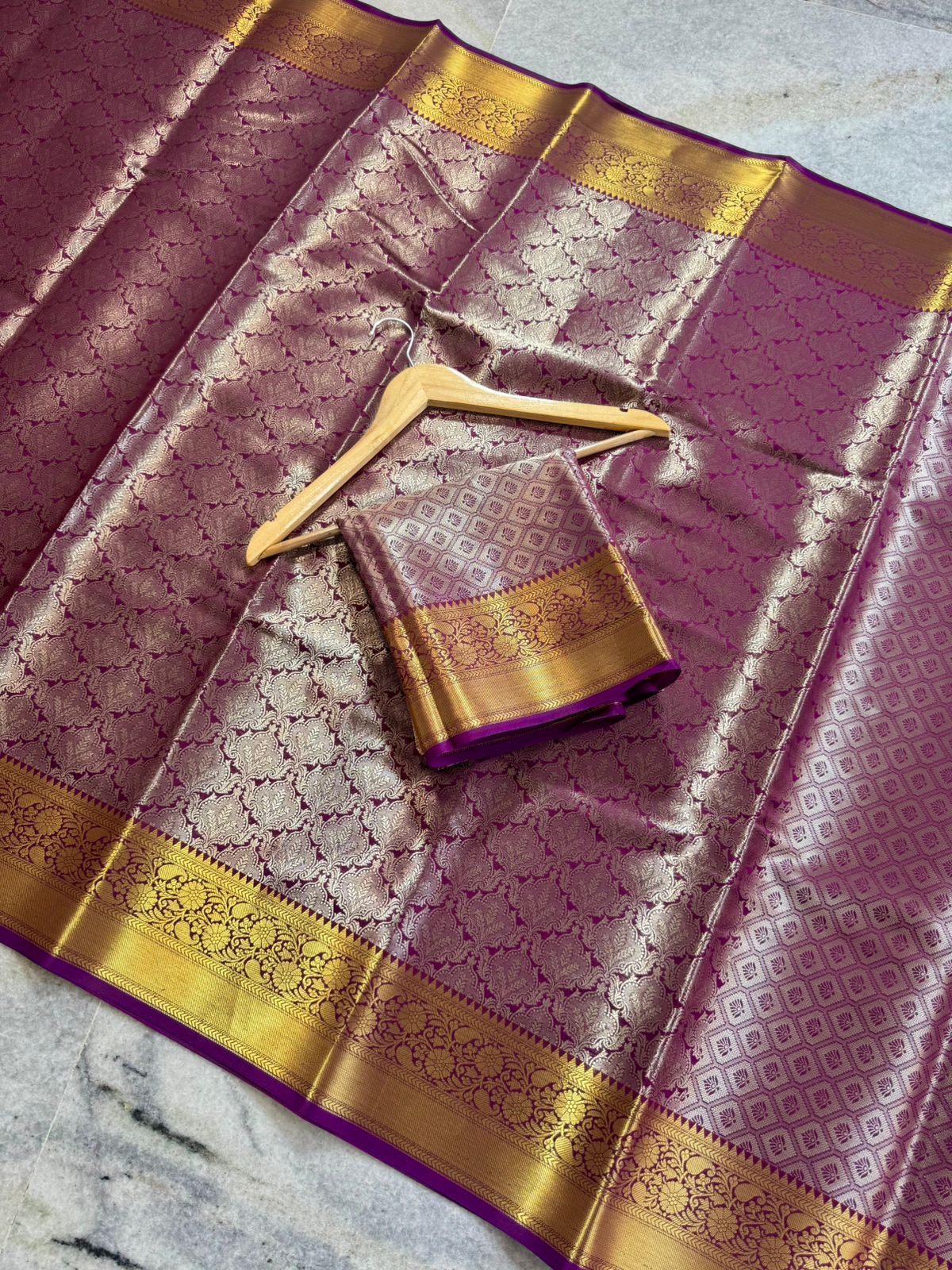 Royal Purple & Gold Banarasi Semi Silk Saree