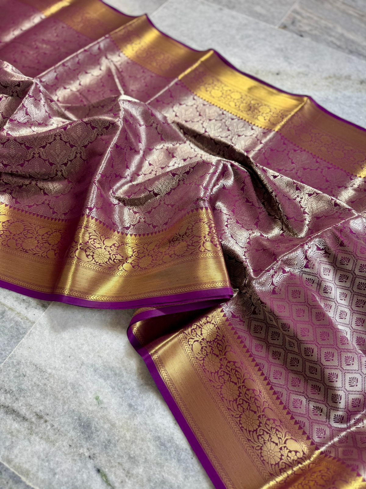 Royal Purple & Gold Banarasi Semi Silk Saree