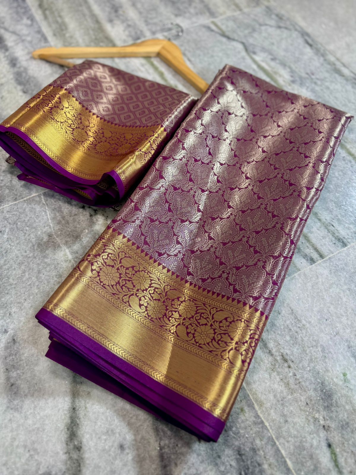 Royal Purple & Gold Banarasi Semi Silk Saree