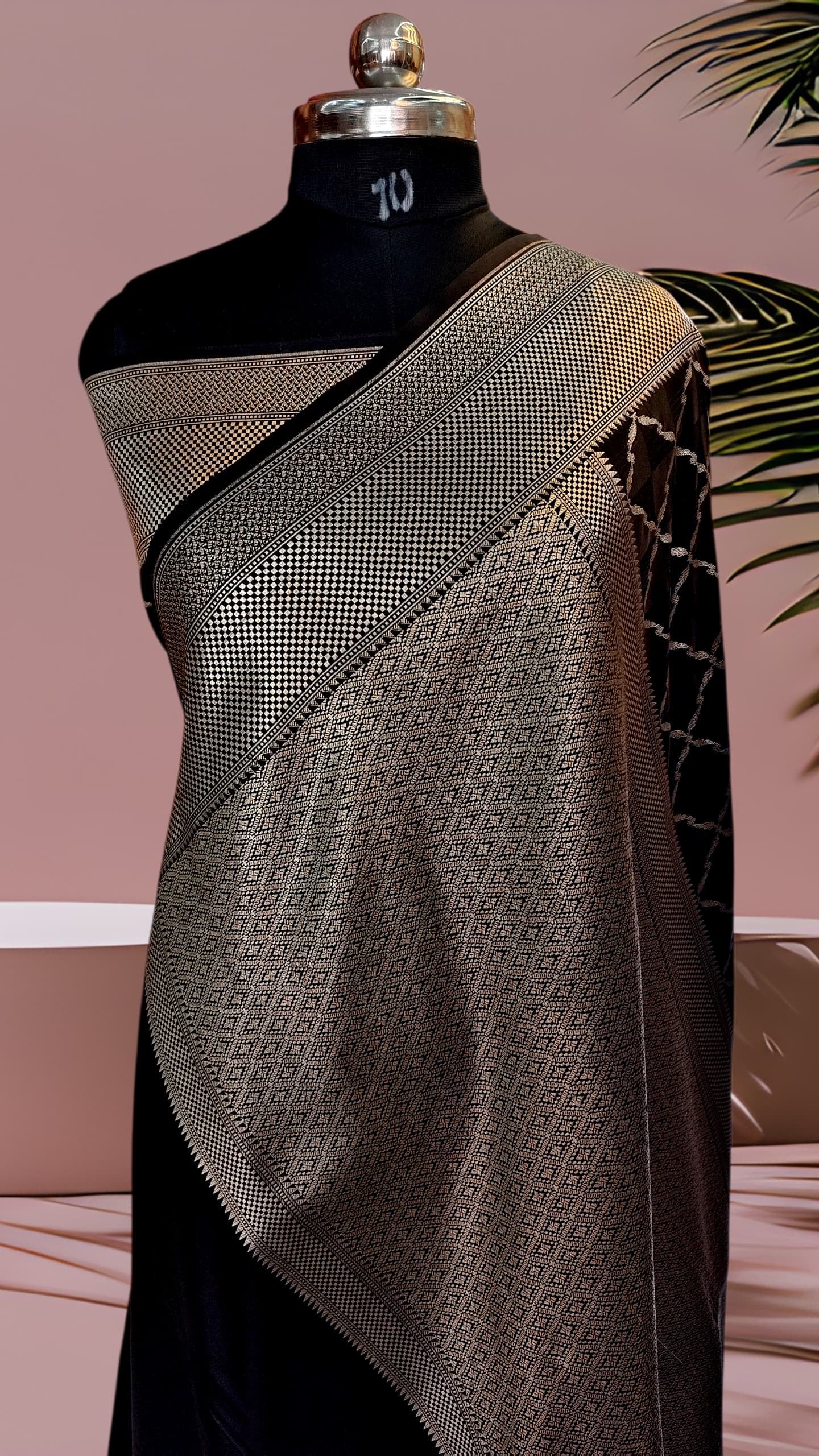 Handwoven Banarasi Katan Silk Saree in Classic Black with Geometric Zari Jaal & Rich Border