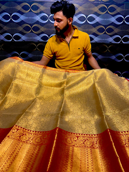 Graceful Kanjivaram Tissue Semi-Silk Saree in Rani Pink with Gold, Brocade Pallu & Blouse"