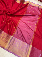 Elegant Red Katan Silk Banarasi Saree with Rich Meenakari Border
