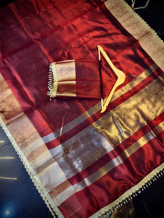 Elegant Lace Work Tissue Saree – Party & Wedding Wear