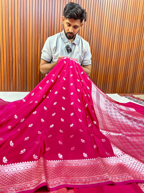 Premium Rich Rani Pink Mashroo Katan Banarasi Silk Saree