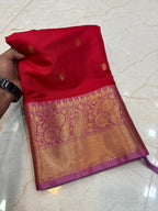 Elegant Red Katan Silk Banarasi Saree with Rich Meenakari Border