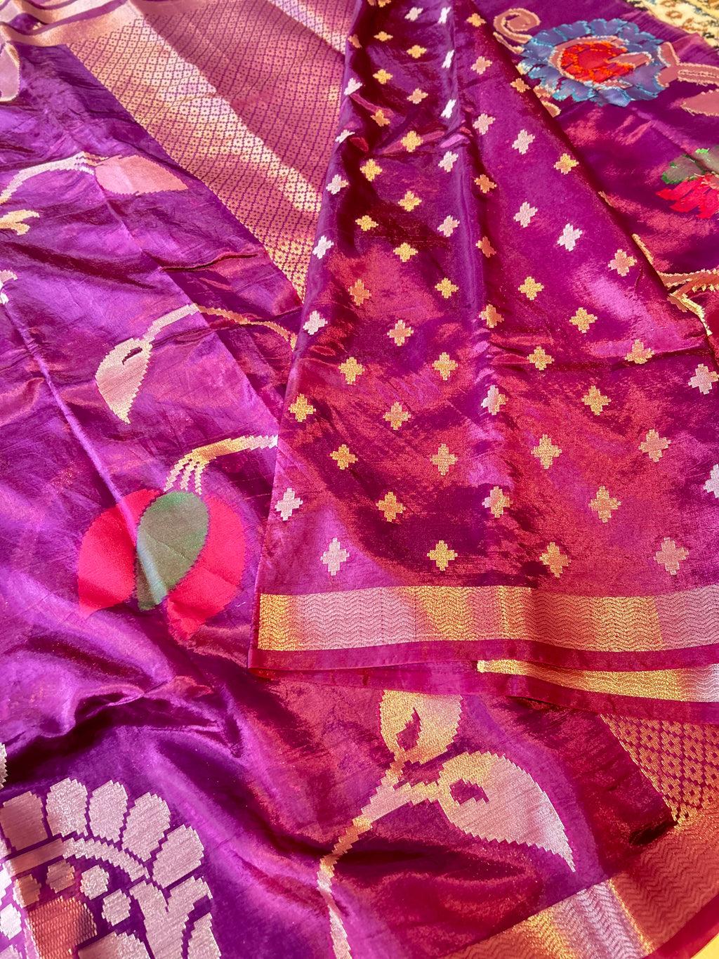 Premium Purple Chiniya Silk Banarasi Designer Saree with Golden Zari Border