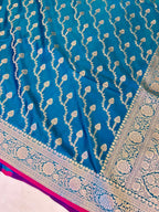 Premium Elegant Aqua Blue Mashroo Katan Banarasi Silk Saree