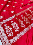 THE RICH & ELEGANT RANI RED BANARASI MASHROO KATAN SAREE