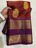 Royal Maroon Semi Katan Silk Banarasi Saree with Purple Border & Rich Zari Buti | Wedding Wear