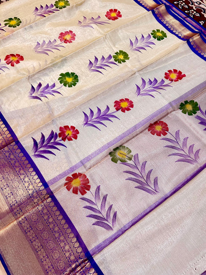 Radiant Premium Banarasi Tissue Saree with Hand Brush Print