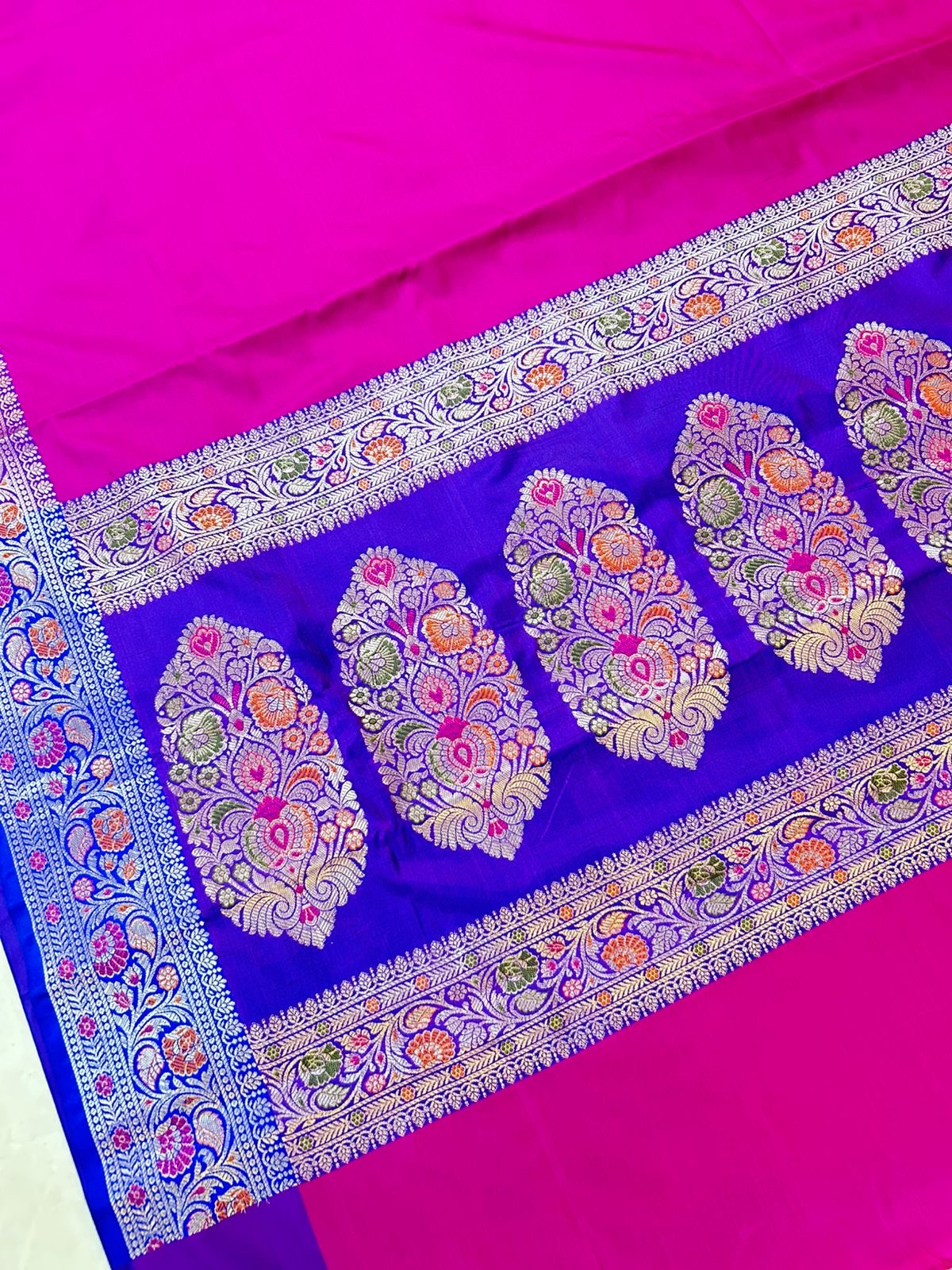Elegant Royal Pink Banarasi Katan Silk Saree with Rich Blue Zari Border