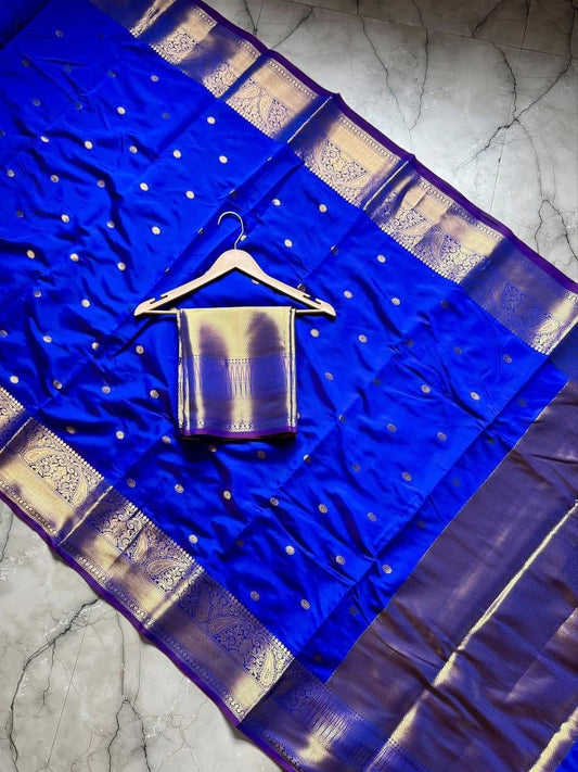 Elegant Royal Blue Banarasi Katan Semi-Silk Saree | Rich Festive Wear | Free Shipping