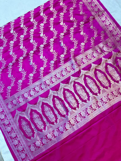 Elegant Royal Rani Pink Mashroo Katan Banarasi Silk Saree