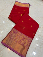Elegant Red Katan Silk Banarasi Saree with Rich Meenakari Border
