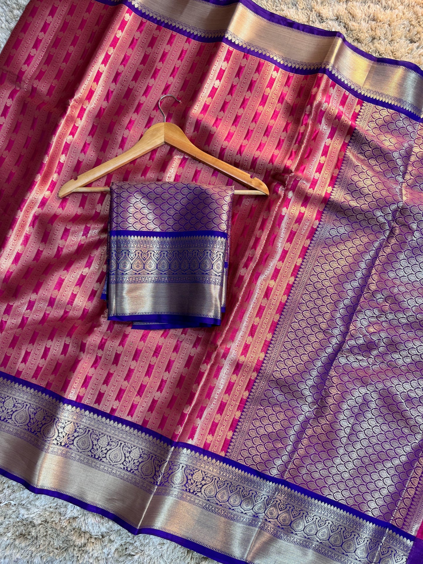 Royal Pink & Purple Banarasi Katan Silk Saree with Zari Weaving