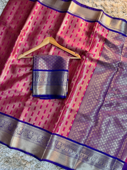 Royal Pink & Purple Banarasi Katan Silk Saree with Zari Weaving