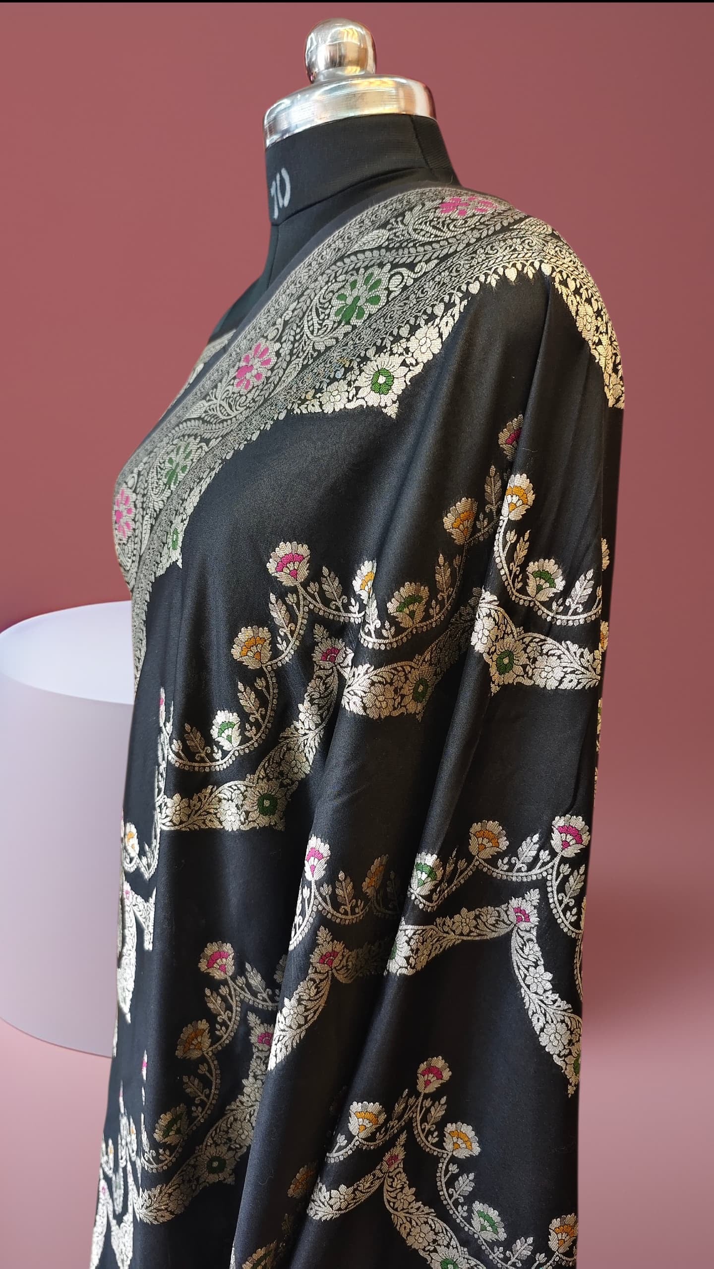 Premium Black Banarasi Katan Silk Saree | Handwoven Gold Zari Floral Pallu | Designer Saree from Banaras