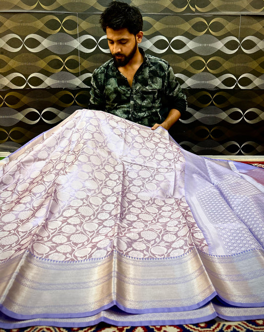 Lavender Tissue Silk Saree with Elegant Zari Weaving