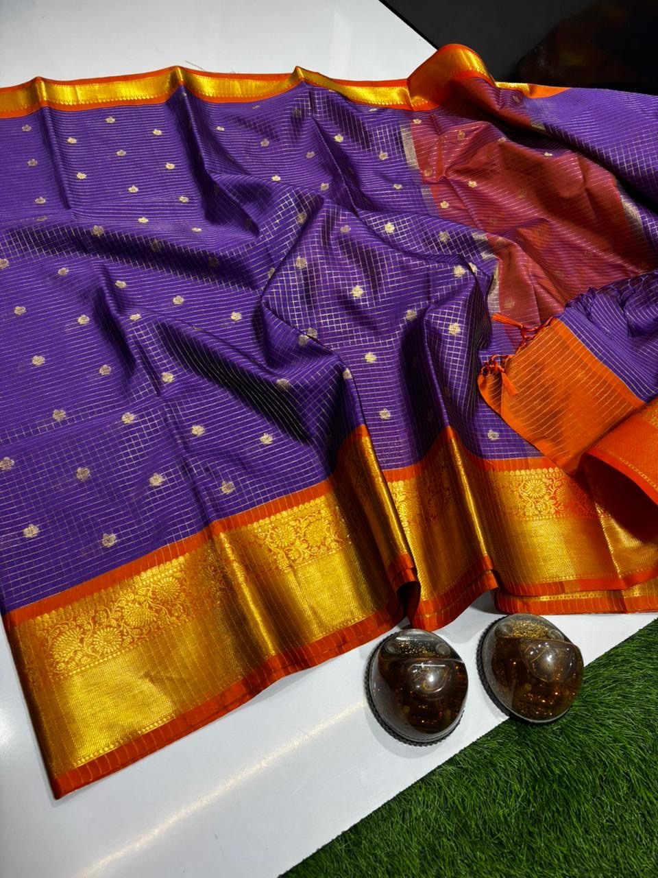 Royal Purple Katan Silk Banarasi Saree with Rich Gold Zari Border | Premium Handloom Elegance