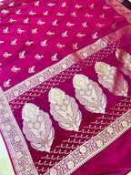 Premium Elegant Wine Magenta Mashroo Katan Banarasi Silk Saree