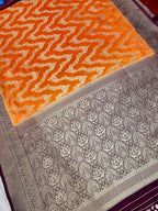 Elegant Warm Silk Banarasi Saree – Kesari Orange with Rich Maroon Zari Border