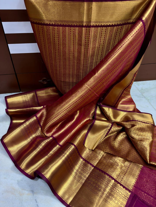 Regal Maroon & Gold Banarasi Katan Silk Saree with Exquisite Zari Weaving