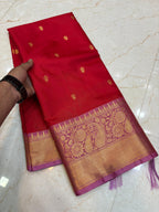 Elegant Red Katan Silk Banarasi Saree with Rich Meenakari Border