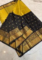 THE ELEGANT BLACK & MUSTARD BANARASI KATAN SILK SAREE