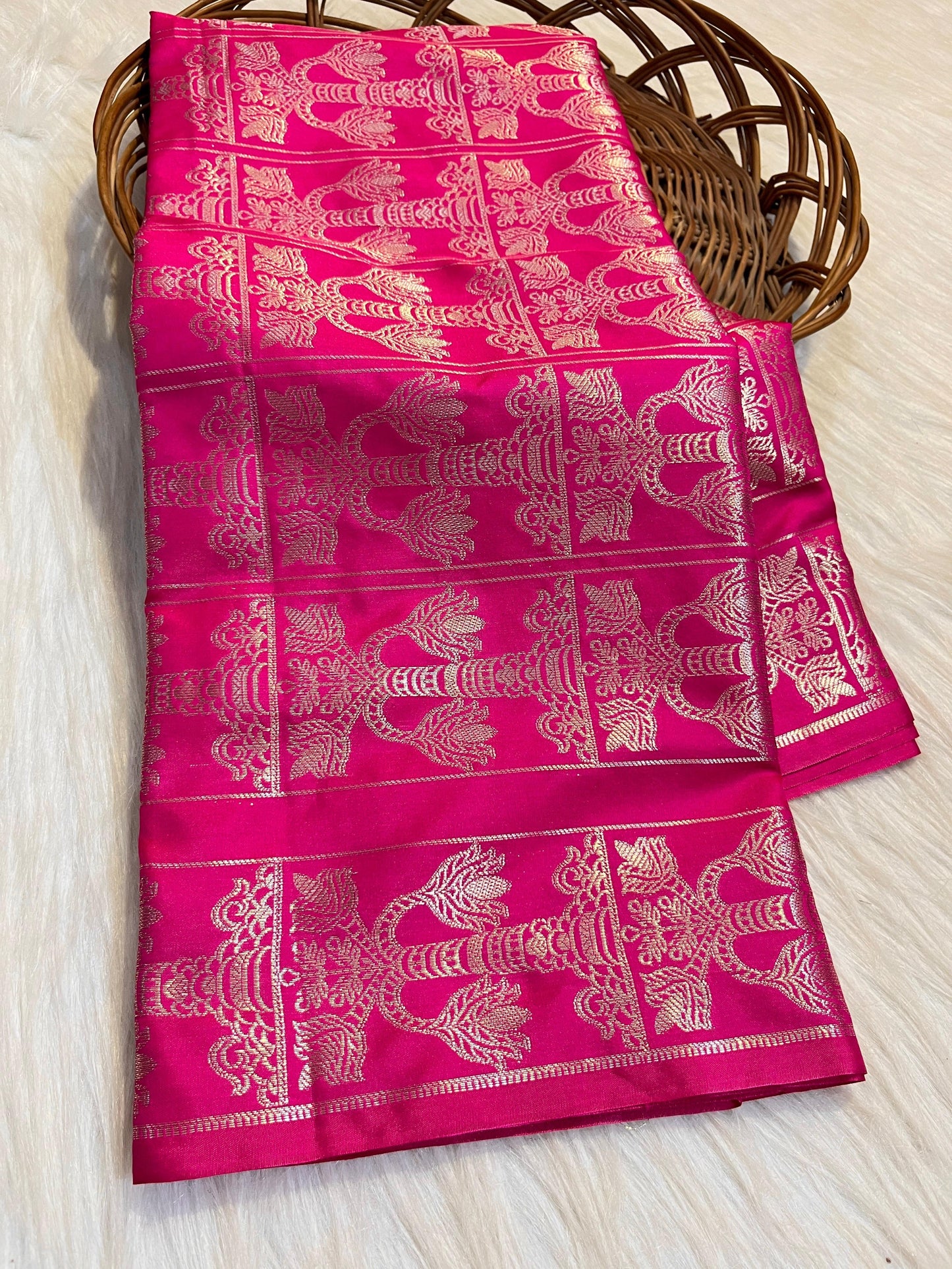Pink Banarasi Katan Semi Silk Saree with Golden Zari Weaving