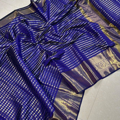 Royal Blue Katan Banarasi Semi Silk Saree with Premium Golden Zari Weaving