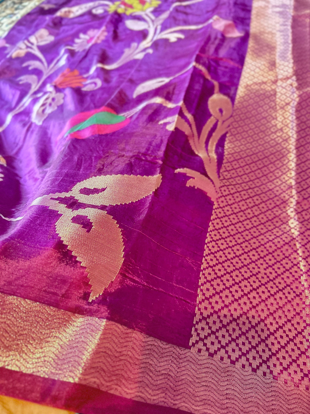 Premium Purple Chiniya Silk Banarasi Designer Saree with Golden Zari Border