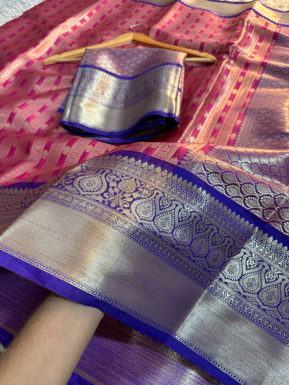 Royal Pink & Purple Banarasi Katan Silk Saree with Zari Weaving