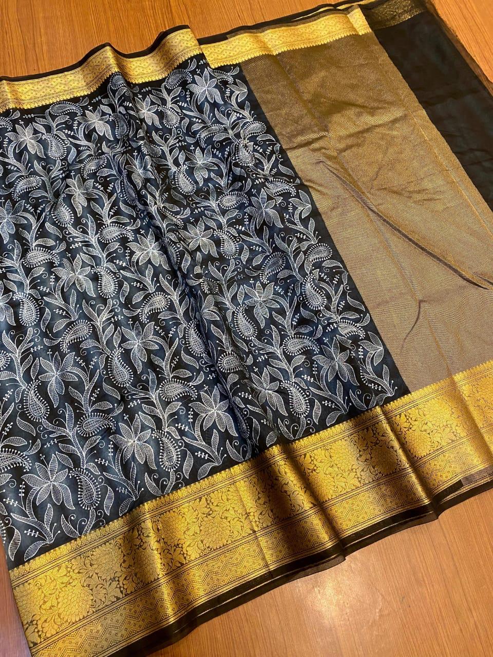 Royal Blue Chikankari Organza Saree with Rich Zari Border