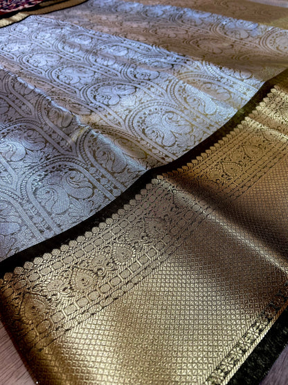 Silver Tissue Banarasi Saree with Golden Zari Border