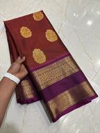 Royal Maroon Semi Katan Silk Banarasi Saree with Purple Border & Rich Zari Buti | Wedding Wear