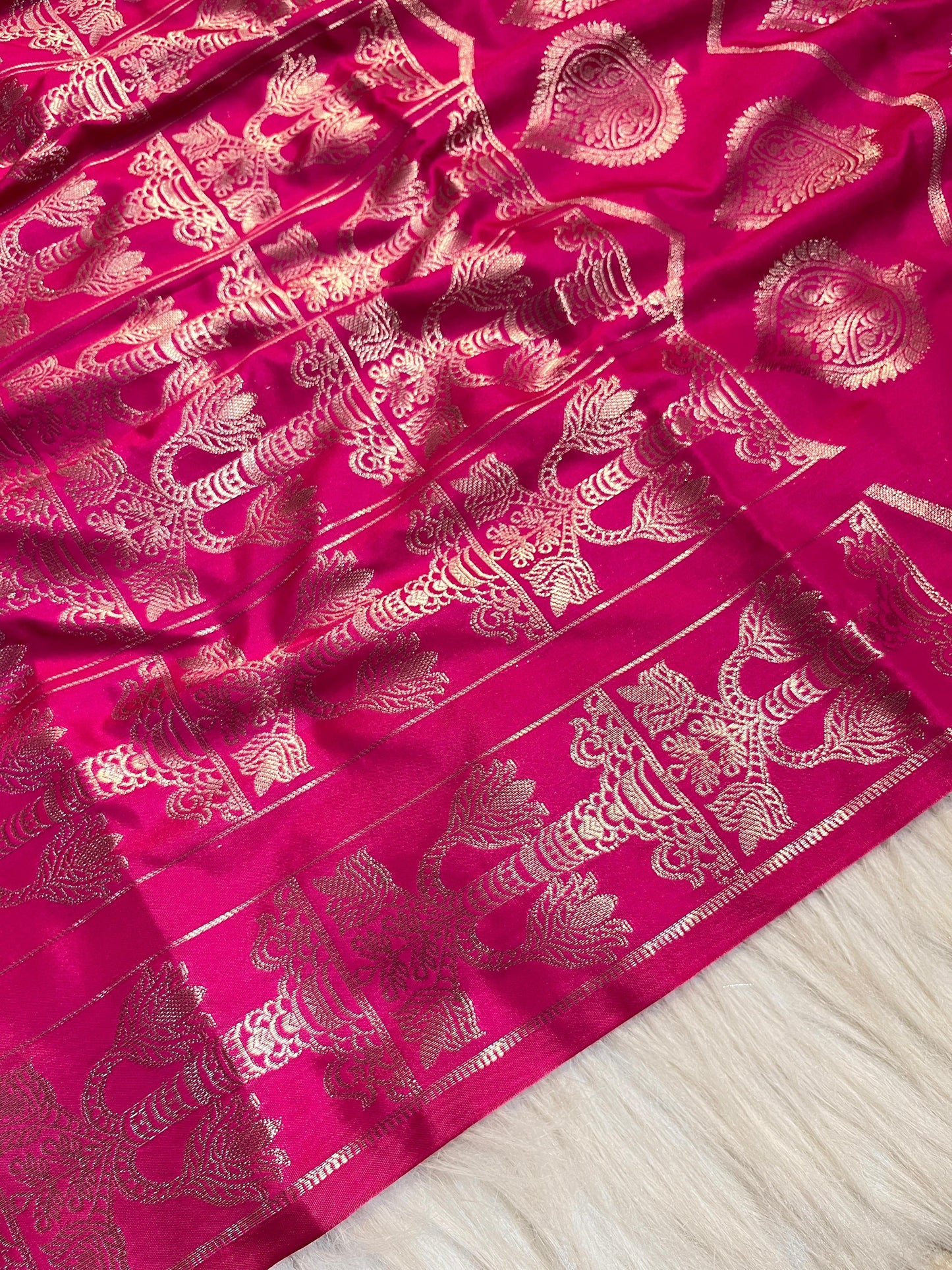 Pink Banarasi Katan Semi Silk Saree with Golden Zari Weaving