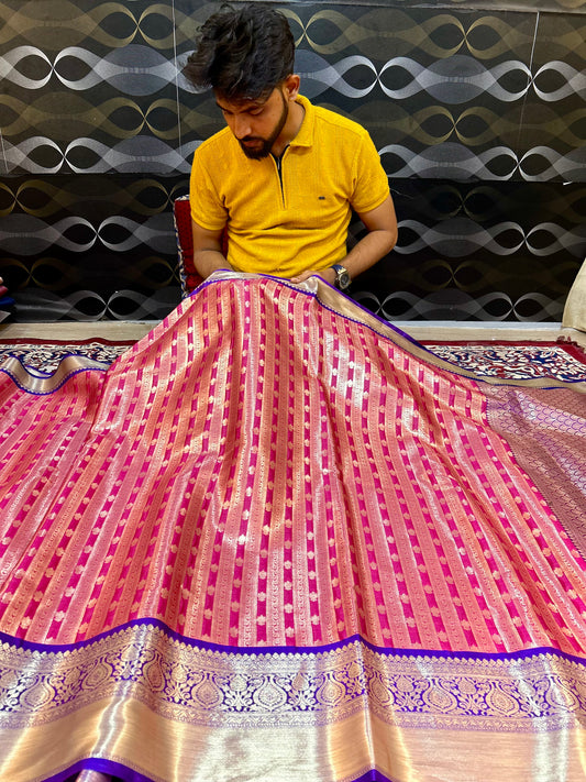 Royal Pink & Purple Banarasi Katan Silk Saree with Zari Weaving