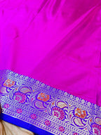 Elegant Royal Pink Banarasi Katan Silk Saree with Rich Blue Zari Border