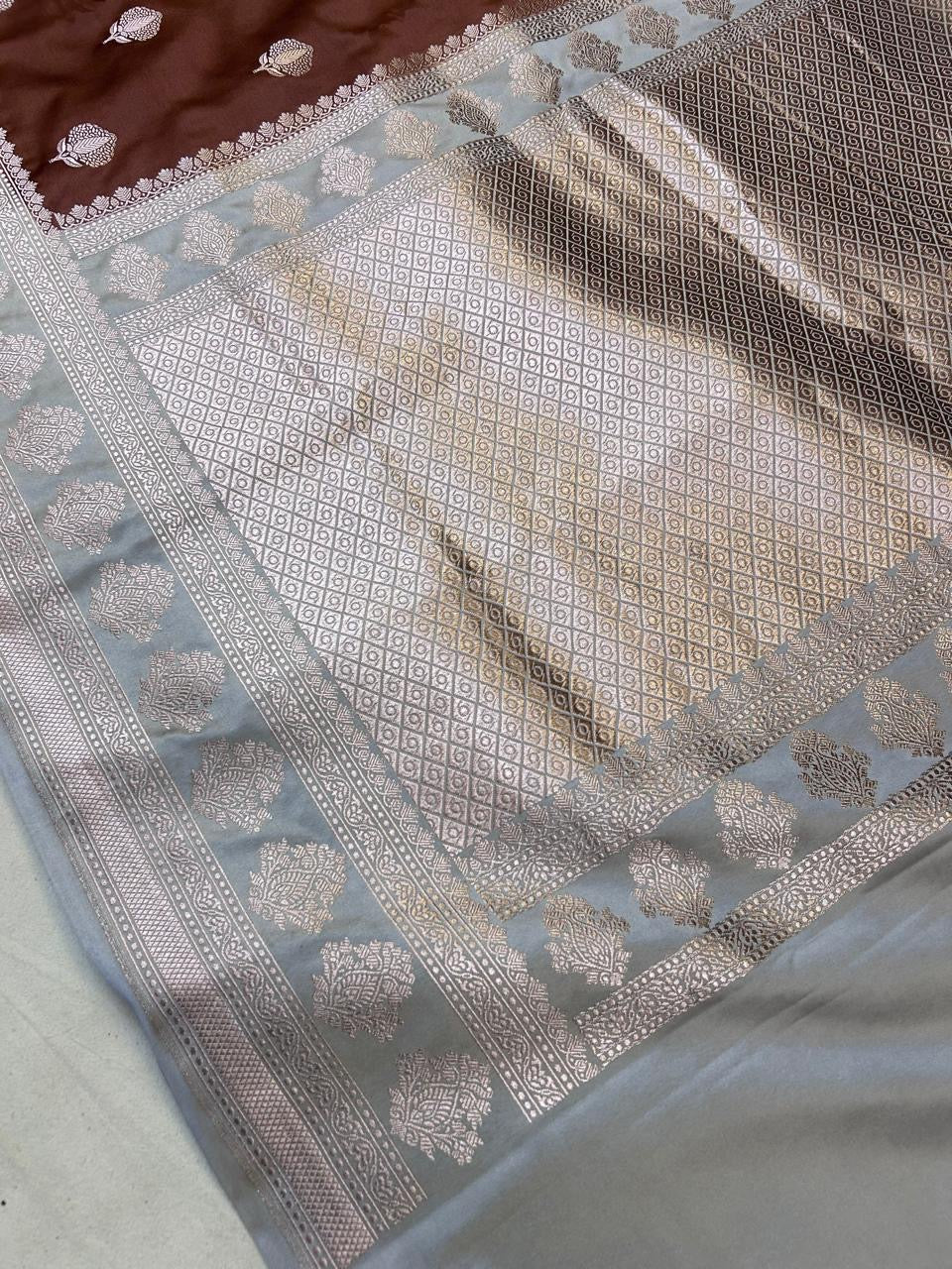 Elegant Dusty Rose Banarasi Katan Silk Saree